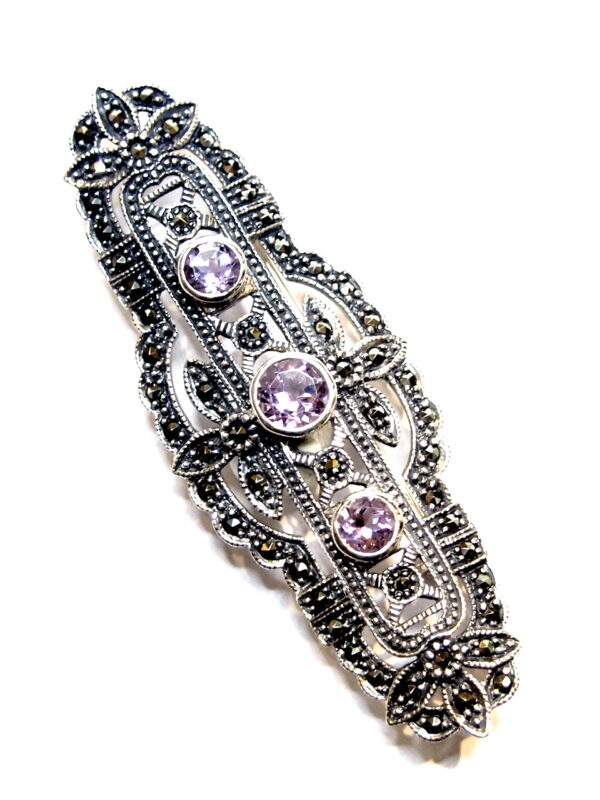 Broche en Plata de 1ª Ley (925 mm) con marcasitas y amatista. - Imagen 2