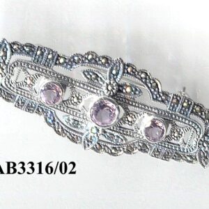 Broche en Plata de 1ª Ley (925 mm) con marcasitas y amatista.