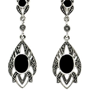 Pendientes de Plata de 1ª Ley (.925) con Marcasitas y Ónix de estilo Modernista..