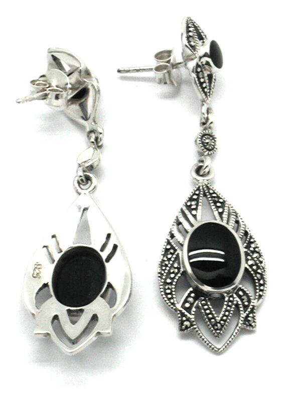 Pendientes de Plata de 1ª Ley (.925) con Marcasitas y Ónix de estilo Modernista.. - Imagen 2