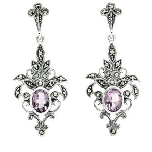 Pendientes de Plata de Ley (.925), Marcasitas y Amatista.