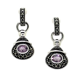 Pendientes de Plata de 1ª Ley (.925) con Marcasitas y Amatista facetada.