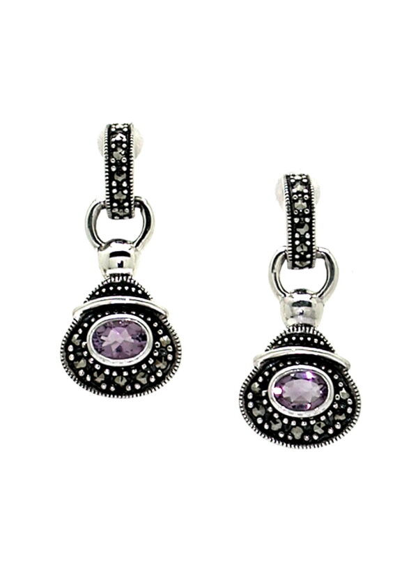 Pendientes de Plata de 1ª Ley (.925) con Marcasitas y Amatista facetada.