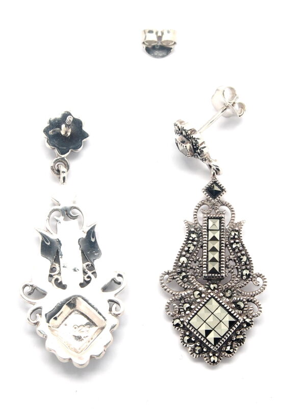 Pendientes de Plata de 1ª Ley (.925) con Marcasitas de estilo Modernista. - Imagen 2