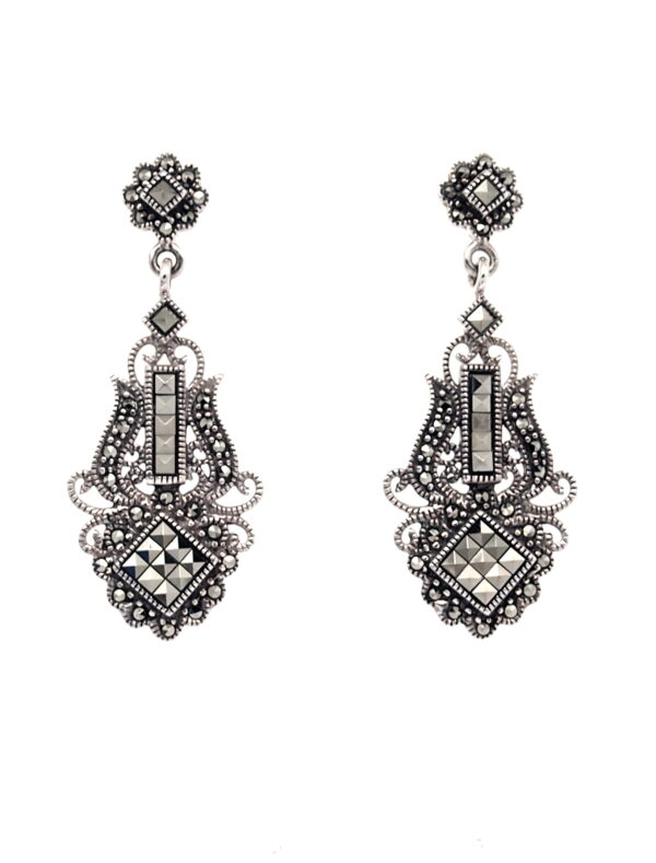 Pendientes de Plata de 1ª Ley (.925) con Marcasitas de estilo Modernista.