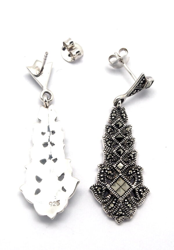 Pendientes de Plata de 1ª Ley (.925) con Marcasitas de estilo Modernista. - Imagen 2