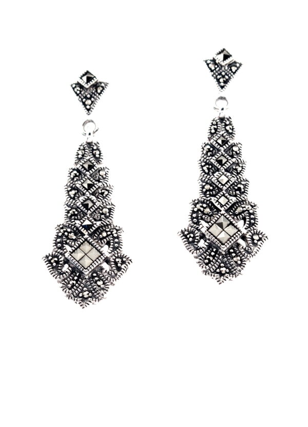 Pendientes de Plata de 1ª Ley (.925) con Marcasitas de estilo Modernista.