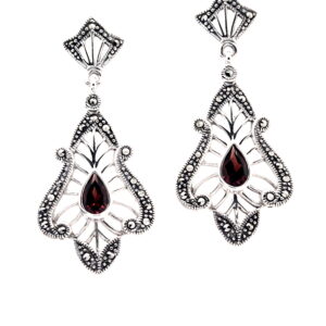 Pendientes de Plata de 1ª Ley (.925), Marcasitas y Granate de estilo Decó.