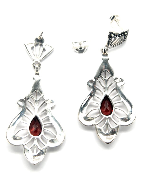Pendientes de Plata de 1ª Ley (.925), Marcasitas y Granate de estilo Decó. - Imagen 2