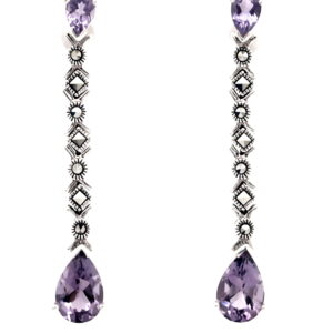 Pendientes de Plata de 1ª Ley  (.925) con Marcasitas y perilla de Amatista facetada.