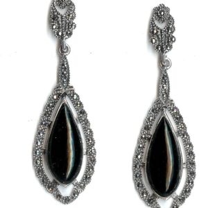 Pendientes Plata 1ª Ley (.925) con Marcasitas y Onix de estilo Clásico.