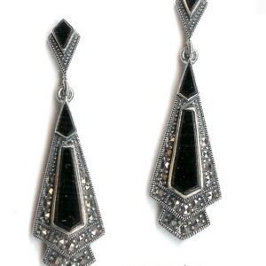 Pendientes Plata 1ª Ley (.925) con Marcasitas y ónix.