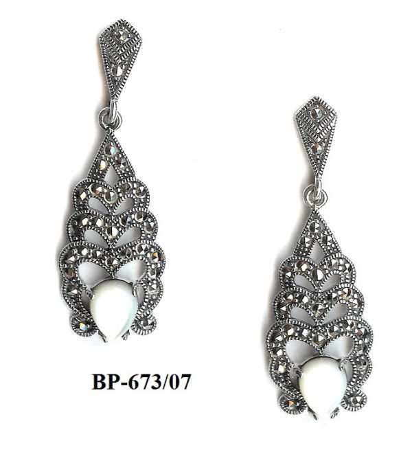 Pendientes Plata 1ª Ley (.925) con Marcasitas, Nácar de estilo Clásico.