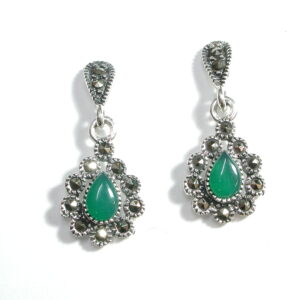 Pendientes en Plata de 1ª Ley (925) con marcasitas y ágata verde o carneola.