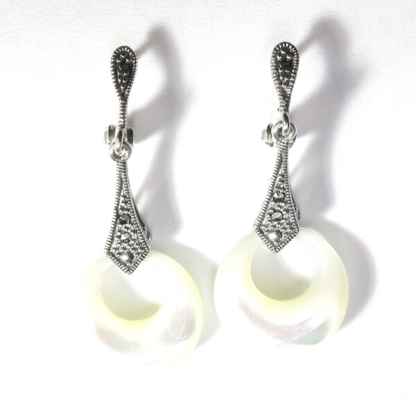 Pendientes de Plata de 1ª Ley (925) con marcasitas y aro de gema natural tallada. - Imagen 2
