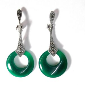 Pendientes de Plata de 1ª Ley (925) con marcasitas y aro de gema natural tallada.