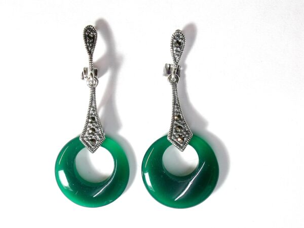 Pendientes de Plata de 1ª Ley (925) con marcasitas y aro de gema natural tallada.