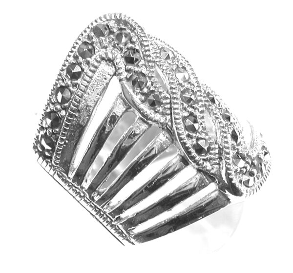 Sortija de Sra. en Plata de 1ª Ley (.925) multi-aros con Marcasitas. - Imagen 2