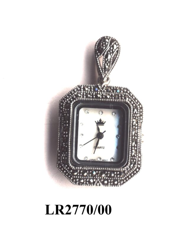 Colgante reloj en Plata de 1ª Ley con marcasitas y esfera blanca.