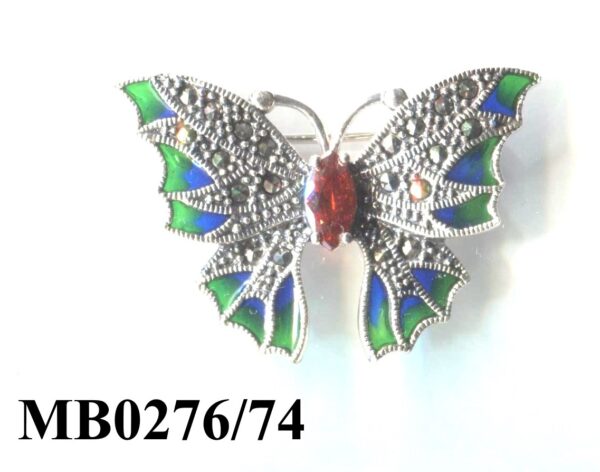 Broche Plata 1ª Ley (.925) con Marcasitas, circonita color y esmalte sintético