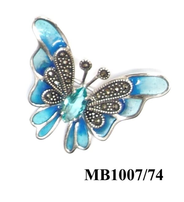 Broche de Plata 1ª Ley (.925) en forma mariposa con Marcasitas y eposy Pliqué a jour