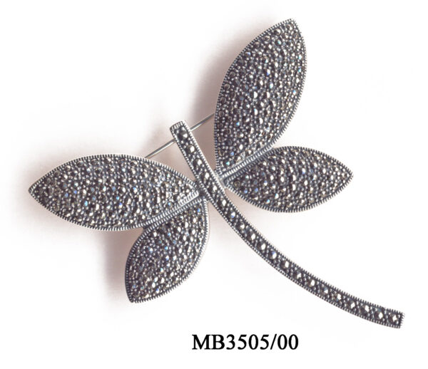 Broche Plata 1ª Ley (.925) con Marcasitas de estilo Modernista en forma de mariposa