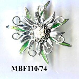 Broche flor del Pirineo en Plata de 1ª Ley con marcasitas, perlas y esmalte.