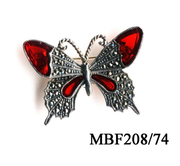 Broche con mariposa en Plata de 1ª Ley (925) con marcasitas y esmalte.