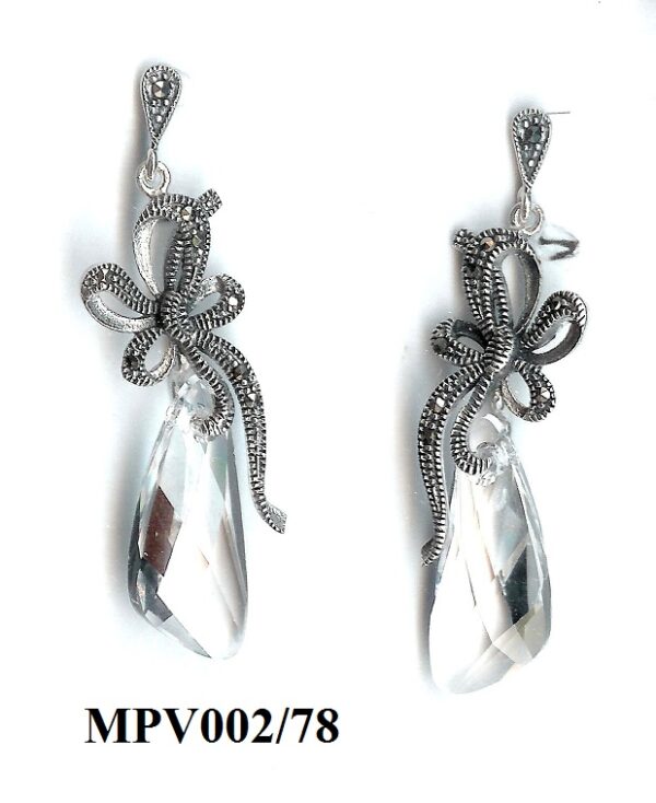 Pendientes de fantasía de Plata de 1ª Ley (925) con marcasita y Swarovski