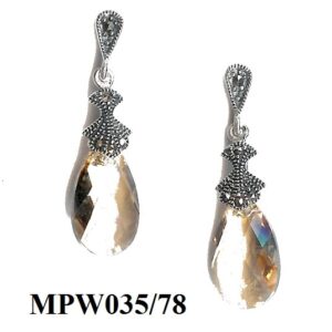 Pendientes de Plata de 1ª Ley (925) con marcasitas y Swarovski naranjas.