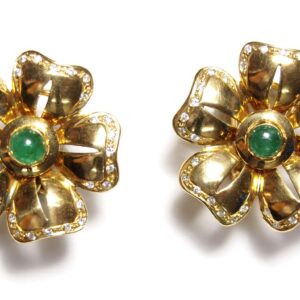 Pendientes de margaritas oro de 18k con esmeraldas y brillantes.