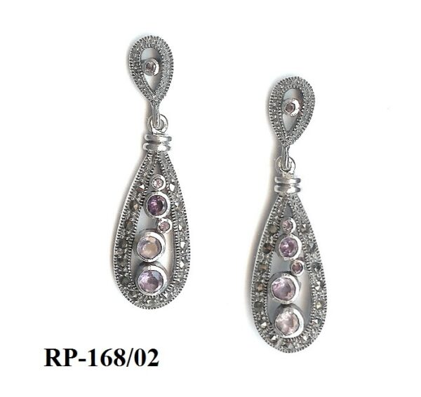 Pendientes Plata 1ª Ley (.925) con Marcasitas y Amatistas.