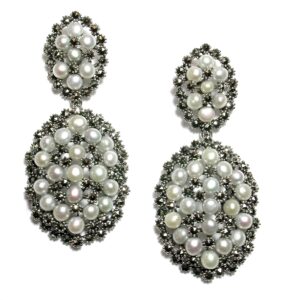 Pendientes de dos cuerpos en Plata de 1ª Ley (925) con marcasitas y perlas.