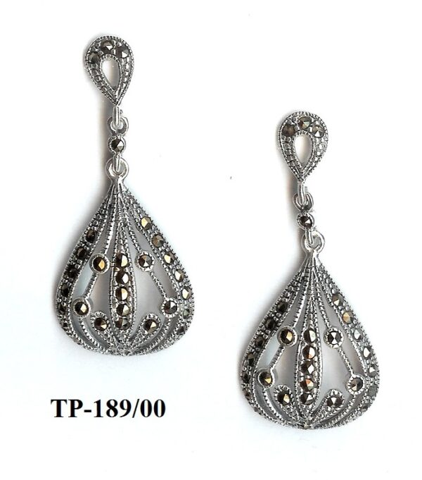 Pendientes Plata 1ª Ley (.925) con Marcasitas de estilo Clásico.